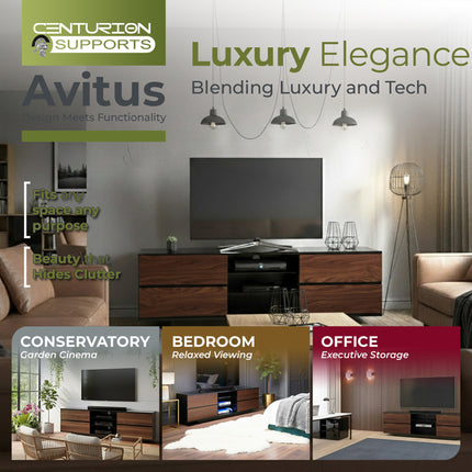 Centurion Supports AVITUS High Gloss Black with 4-Walnut Drawers for 32"-65" LED/OLED/LCD TV Cabinet - FULLY ASSEMBLED