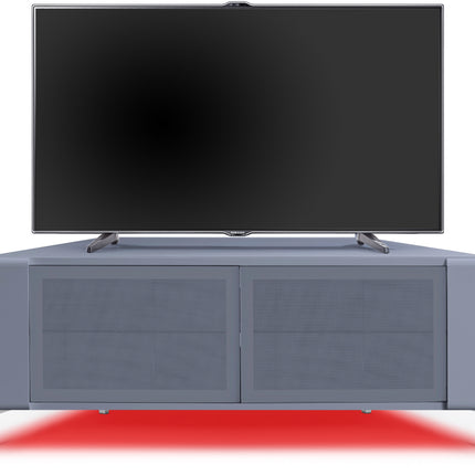 MDA Designs CORVUS Corner-Friendly Grey BeamThru Doors with Grey Profiles Contemporary Cabinet for Flat Screen TVs up to 50" with Led Lights