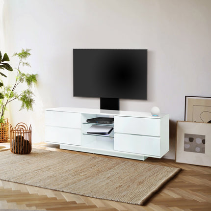 Homeology Avitus Premium High Gloss White with 4-White Drawers and 3-Shelf up to 65" LED/OLED/LCD TV Cabinet with Mounting Arm