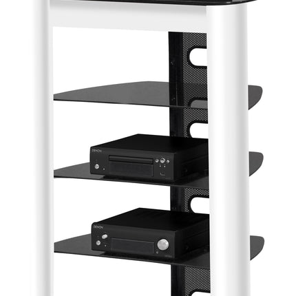 Centurion Supports ZINNIA 5-Tier Black Glass Shelves with Gloss White Fascia Entertainment Media Audio Rack - Grade A