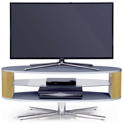MDA Designs Orbit 1100GO Grey TV Stand with Oak Elliptic Sides for Flat Screen TVs up to 55"