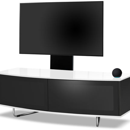 Centurion Supports Caru Black White Beam-Thru Remote Friendly Super-Contemporary D Shape Design 32"-65" LED/OLED/LCD TV Cabinet with Mounting Arm