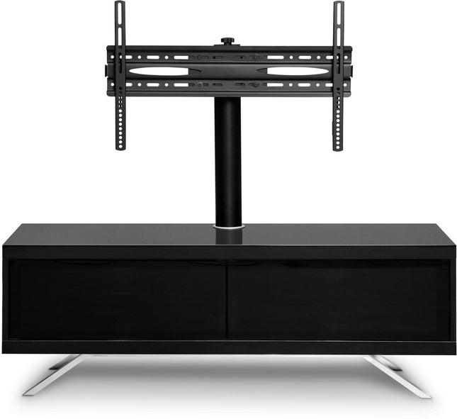 MDA Designs TUCANA 1200 HYBRID Black TV Cabinet BeamThru Remote-Friendly Doors up to 60" Flat Screen TVs with Mounting Arm