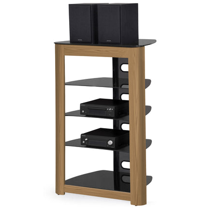 Centurion Supports Zinnia 5-Shelf Black with Oak Fascia Flat Screen TV/Hi-Fi/AV Rack Entertainment Stand - Grade A
