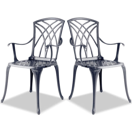 Centurion Supports Oshowa 2-Large Garden & Patio Bistro Chairs with Armrests in Cast Aluminium Grey - Grade A