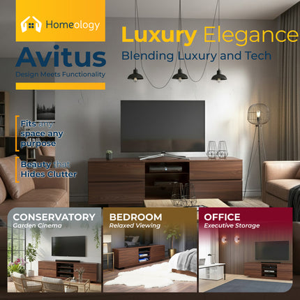 Homeology Avitus Premium Walnut with 4-Walnut Drawers and 3-Shelf 32"-65" LED/OLED/LCD TV Cabinet - Fully Assembled