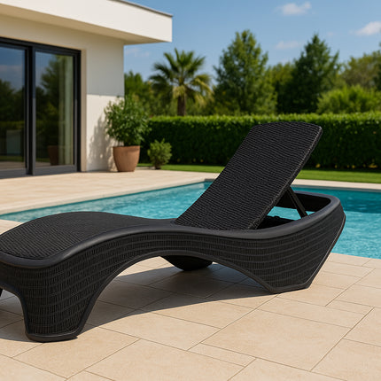 Centurion Supports MALDIVES Black Outdoor High-End PU Rattan Adjustable Sun Lounger-Fully Assembled