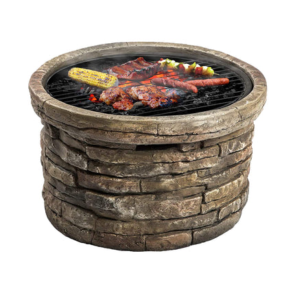 Centurion Supports Fireology SAMUI Majestic Garden and Patio Round Multi-function Heater, Fire Pit, Brazier and Barbecue with Eco-Stone Finish and Cover