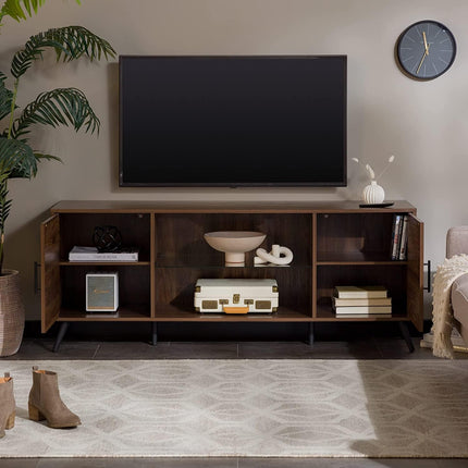 Homeology PORTOBELLO Luxury Walnut Dual Compartment Storage 6-Shelf up to 65" Flat Screen TV Cabinet