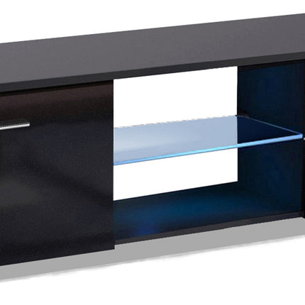 MDA Designs Auriga Black Modern TV Cabinet for Flat TV Screens of up to 65" Entertainment Unit with Shelves and Built-in Blue LED Lights - Grade A