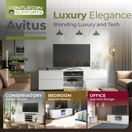 Centurion Supports AVITUS High Gloss White with 4-White Drawers for 32"-65" LED/OLED/LCD TV Cabinet - FULLY ASSEMBLED