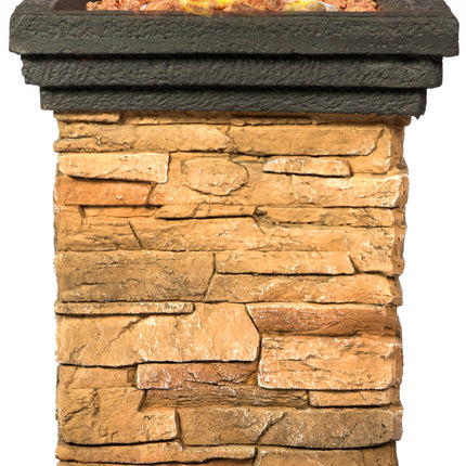 MDA Designs Makara Hand-crafted Stone Fire Column Garden and Patio Smoke-Free Gas Fire Pit Outdoor Heater