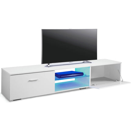 MDA Designs AVIOR White Modern TV Cabinet for Flat TV Screens of up to 75" Entertainment Unit with LED Lights - Grade A