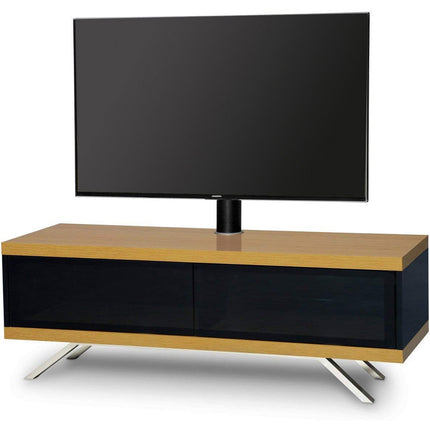 MDA Designs TUCANA 1200 Hybrid Black Oak Cabinet with Beam Thru Remote-Friendly Doors up to 60" Flat Screen TV Stand with Mounting Arm - Grade A