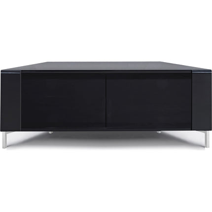 MDA Designs CORVUS Corner-Friendly Gloss Black Contemporary Cabinet with Black Profiles Black BeamThru Glass Doors Suitable for Flat Screen TVs up to 50" - Grade A