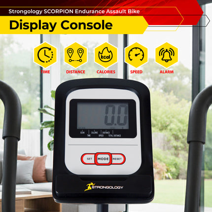 Strongology SCORPION Assault Bike – Compact Home Fitness Stationary Bike for Full Body Workouts with Smooth Fan Resistance and LCD Display