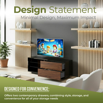 Centurion Supports Gallus Gloss Black with 2-Walnut Drawers and 3-Shelf 32"-55" LED/LCD/Plasma Cabinet TV Stand