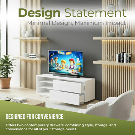 Centurion Supports Gallus Gloss White TV Stand with 2 Drawers and 3-Shelves Modern Entertainment Unit for TVs up to 55 Inch - FULLY ASSEMBLED