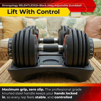 Strongology RELENTLESS24 Home Fitness Pair Adjustable Smart Dumbbell from 2.5kg up to 24kg Training Weights