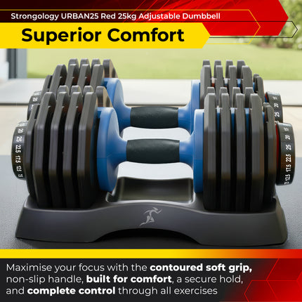 Strongology Urban25 Home Fitness Black and Blue Adjustable Smart Dumbbells from 2.5kg up to 25kg Training Weights