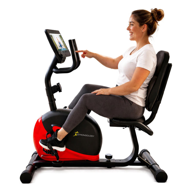 Strongology ZENPEDAL Recumbent Exercise Bike for Home, Magnetic Resistance Bike with 8 Levels, LCD Monitor with Heart Rate, Adjustable Seat with Back Support, Quiet Indoor Cycle
