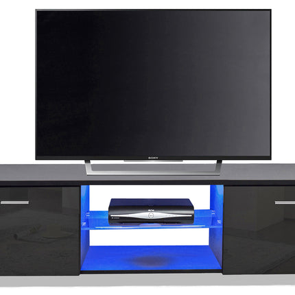 MDA Designs Auriga Black Modern TV Cabinet for Flat TV Screens of up to 65" Entertainment Unit with Shelves and Built-in Blue LED Lights - Grade A
