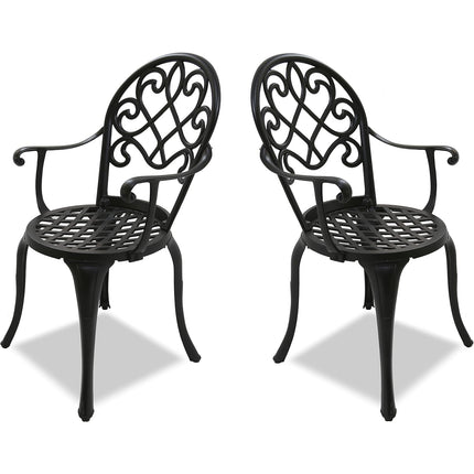 Centurion Supports Prego 2-Large Garden & Patio Bistro Chairs with Armrests in Cast Aluminium Black - Assembled - Grade A