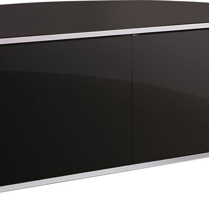 MDA Designs Sirius 1200 Remote Friendly Beam Thru Glass Door Walnut/Oak High Gloss Piano Black with Silver Trim up to 55" LCD/Plasma/LED Cabinet TV Stand - Grade A