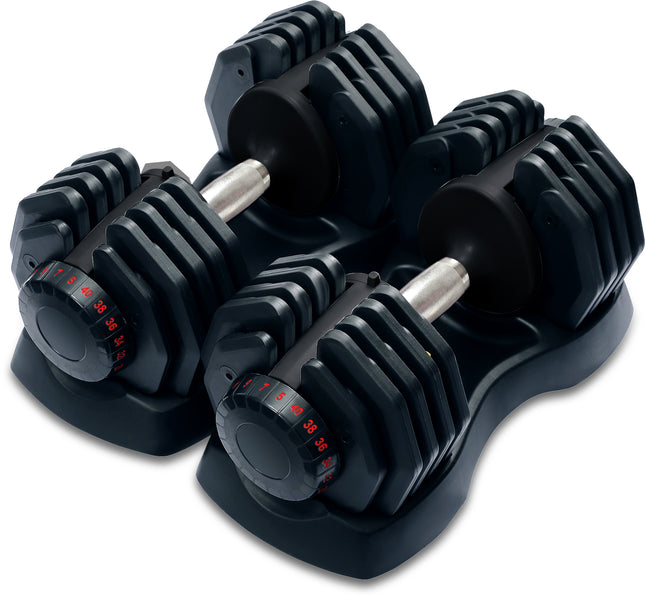 Strongology Home Fitness Adjustable Smart Dumbbell Pair from 5kg to 40kg Training Weights in Black