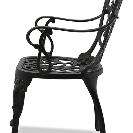 Centurion Supports BANGUI Black Luxurious Garden and Patio Table and 4 Large Chairs with Armrests Cast Aluminium Bistro Set