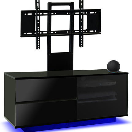 Centurion Supports Gallus Ultra Gloss Black with 2-Black Drawers and 3-Shelves 32"-55" LED/LCD/Plasma Cabinet TV Stand with 16 colour LED Lights and Mounting Arm