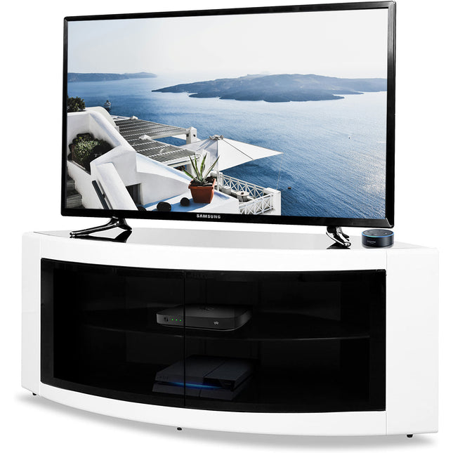 Centurion Supports PANGEA Gloss White Beam-Thru Curved Tru-Corner 32"-50" TV Cabinet - Grade A