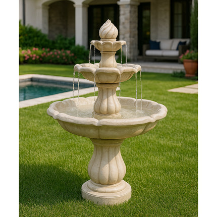MDA Designs Aruna Elegant 3-Tier Outdoor Water Fountain Self-Contained Stunning Garden Feature with Cascading Waterfall - Grade A