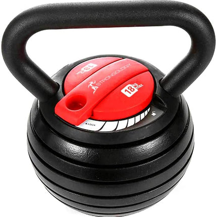 Strongology 7-in-1 Adjustable Smart Kettlebell up to 18kg Black with Red Dial Home Fitness Gym Equipment