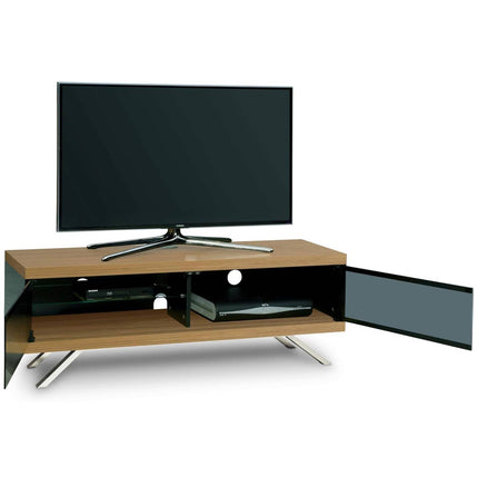 MDA Designs TUCANA 1200 Hybrid Black Oak Beam Thru Remote-Friendly up to 60" Flat Screen TV Cabinet - Grade A