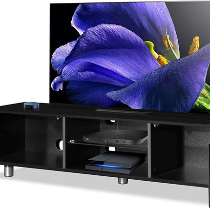 Centurion Supports CAPRI Gloss Black with Black Sides Beam-Thru Remote Friendly 32"-65" Flat Screen TV Cabinet - Fully Assembled
