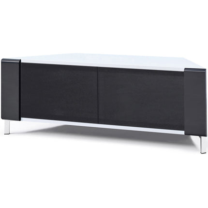 MDA Designs CORVUS Corner-Friendly Gloss White Cabinet with Black Profiles Black BeamThru Glass Doors for Flat Screen TVs up to 50" - Grade A