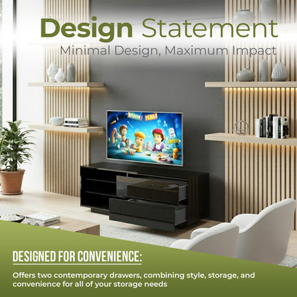 Centurion Supports Gallus High Gloss Black TV Stand with 2 Drawers and 3-Shelves Modern Entertainment Unit for TVs up to 55 Inch - FULLY ASSEMBLED