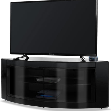 Centurion Supports PANGEA Gloss Black Beam-Thru Curved Tru-Corner 32"-50" TV Cabinet - Grade A