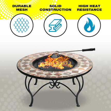 Centurion Supports Fireology KENNOCHA Extravagant Garden and Patio Heater Fire Pit Brazier, Coffee Table, Barbecue and Ice Bucket - Marble Finish