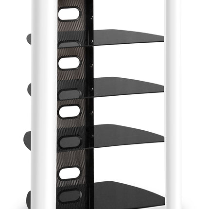 Centurion Supports ZINNIA 5-Tier Black Glass Shelves with Gloss White Fascia Entertainment Media Audio Rack - Grade A
