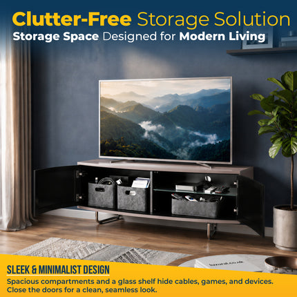 Homeology CARU Greige Remote Friendly Super-Contemporary "D" Shape Design 32"-65" Flat Screen TV Cabinet