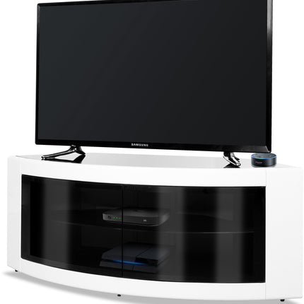 Centurion Supports PANGEA Gloss White Beam-Thru Curved Tru-Corner 32"-50" TV Cabinet - Grade A