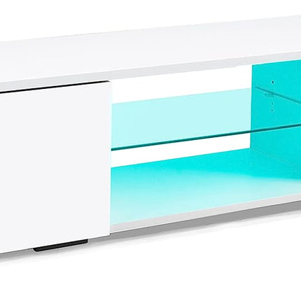 MDA Designs AVIOR White with Gloss White Doors Modern TV Cabinet for Flat TV Screens of up to 75" Entertainment Unit with LED Lights