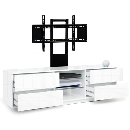 Homeology Avitus Premium High Gloss White with 4-White Drawers and 3-Shelf up to 65" LED/OLED/LCD TV Cabinet with Mounting Arm