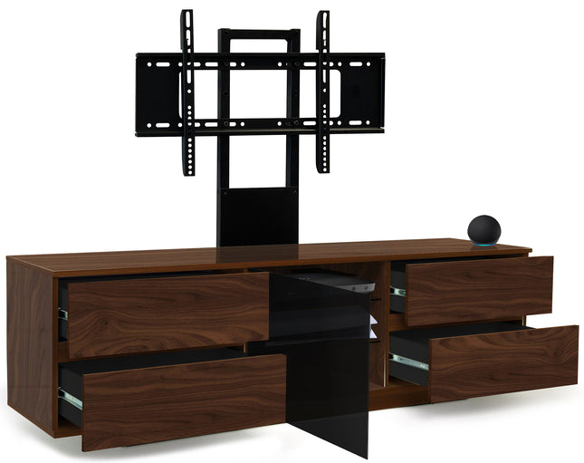 Centurion Supports AVITUS ULTRA Walnut Remote Friendly BeamThru Door with 4-Walnut Drawers up to 65" Flat Screen TV Cabinet with Mounting Arm