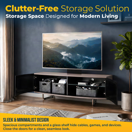 Homeology CARU Black Greige Beam-Thru Remote Friendly Super-Contemporary D Shape Design 32"-65" LED/OLED/LCD TV Cabinet with Mounting Arm