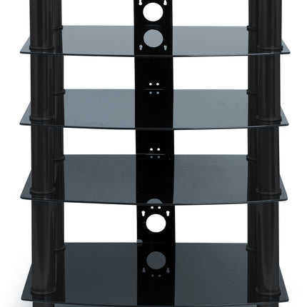 Centurion Supports Galago 5-Shelf Premium Black Glass with Black Legs AV Rack