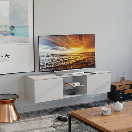MDA Designs Ara White Modern TV Cabinet for Flat TV Screens of up to 65" Entertainment Unit with Built-in Blue LED Lights
