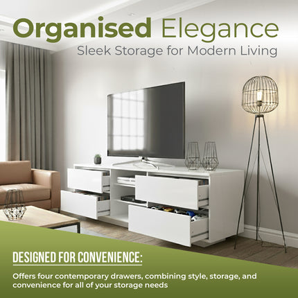 Centurion Supports AVITUS High Gloss White with 4-White Drawers for 32"-65" LED/OLED/LCD TV Cabinet - FULLY ASSEMBLED